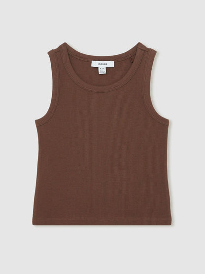 13-14 yrs Stretch-Cotton Ribbed Vest in Chocolate Children & Baby | Reiss