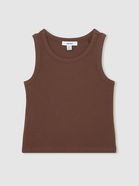 13-14 yrs Stretch-Cotton Ribbed Vest in Chocolate Children & Baby | Reiss