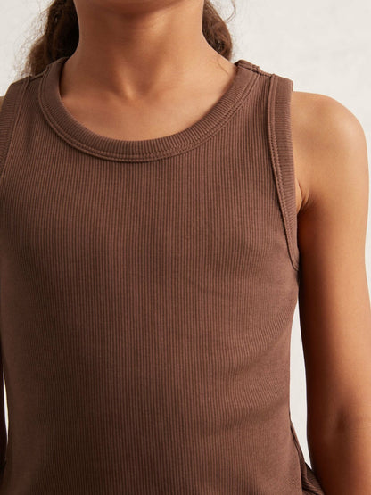 13-14 yrs Stretch-Cotton Ribbed Vest in Chocolate Children & Baby | Reiss