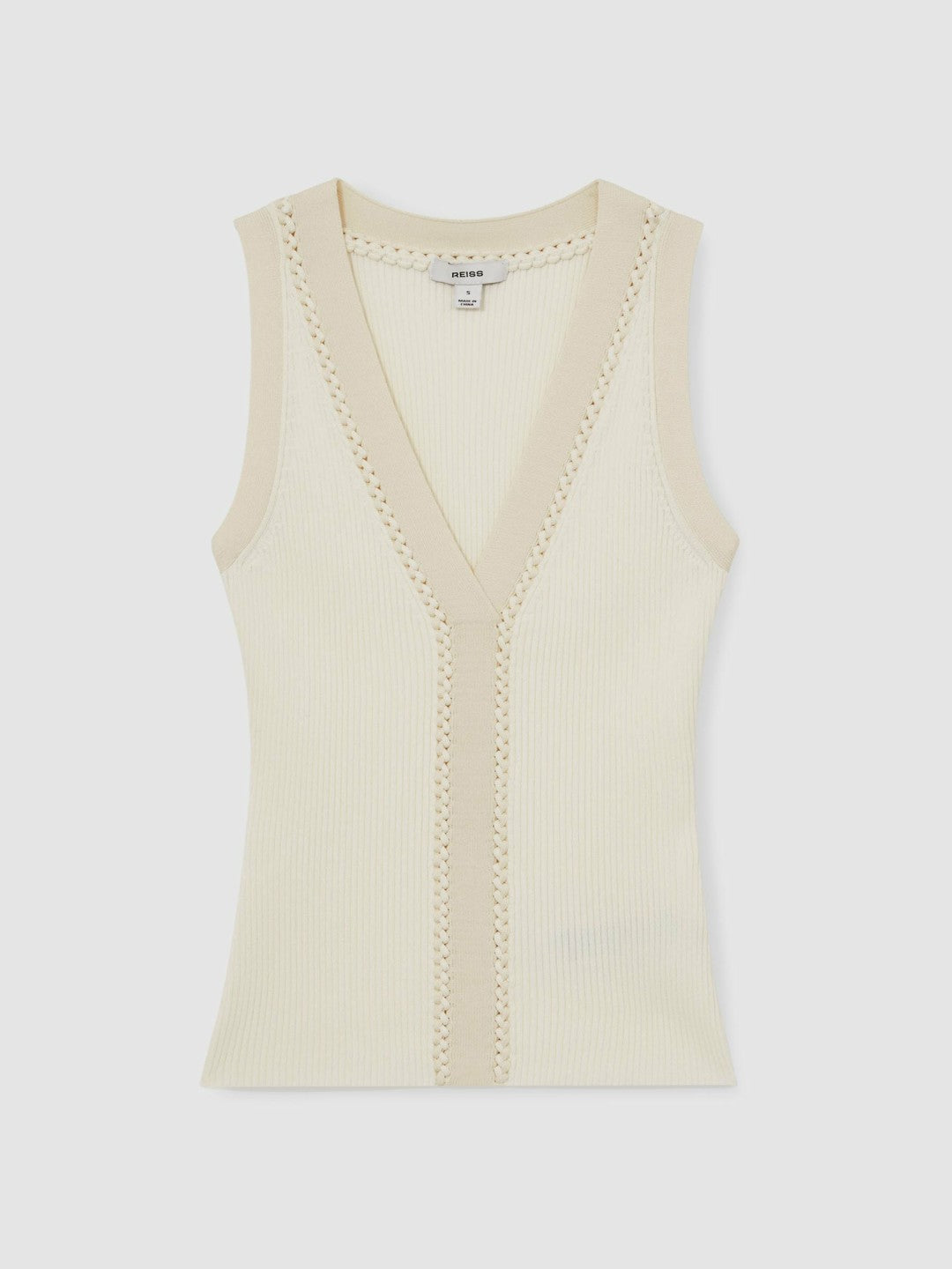 Craft-Stitch Rib-Knit Vest in Ivory/Ecru Women | Reiss