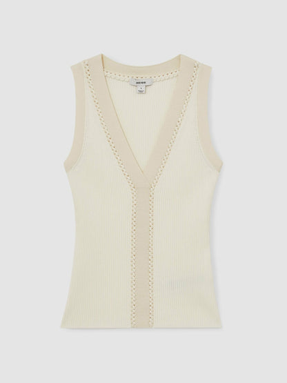 Craft-Stitch Rib-Knit Vest in Ivory/Ecru Women | Reiss