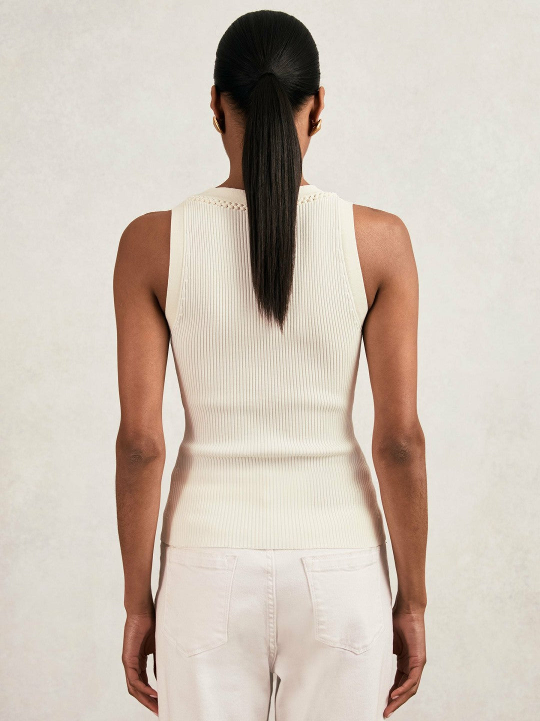 Craft-Stitch Rib-Knit Vest in Ivory/Ecru Women | Reiss