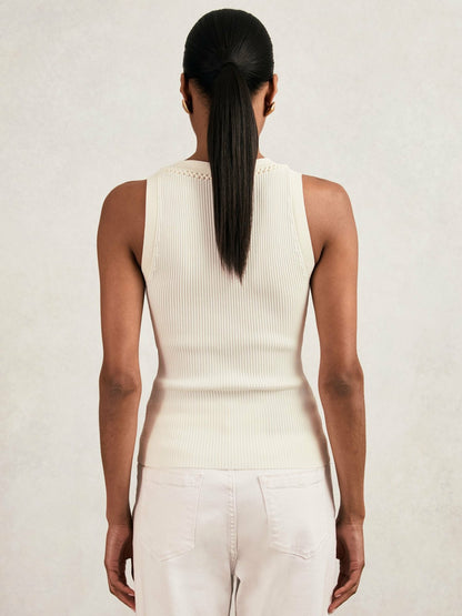 Craft-Stitch Rib-Knit Vest in Ivory/Ecru Women | Reiss