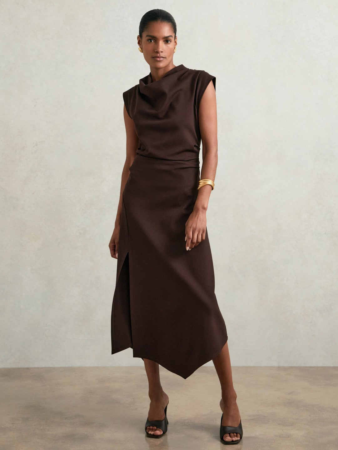 Twill-Jersey Draped Midi Dress in Burgundy Women | Reiss