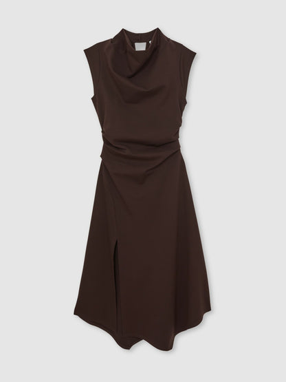 Twill-Jersey Draped Midi Dress in Burgundy Women | Reiss