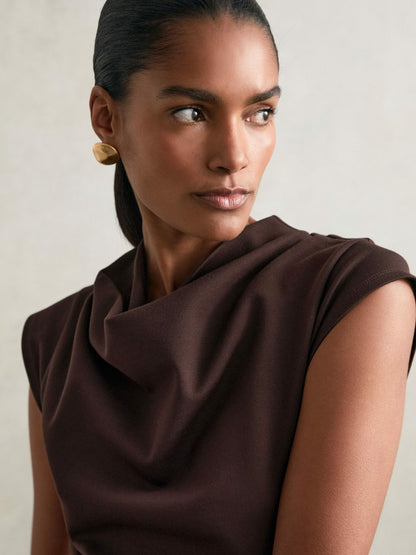 Twill-Jersey Draped Midi Dress in Burgundy Women | Reiss