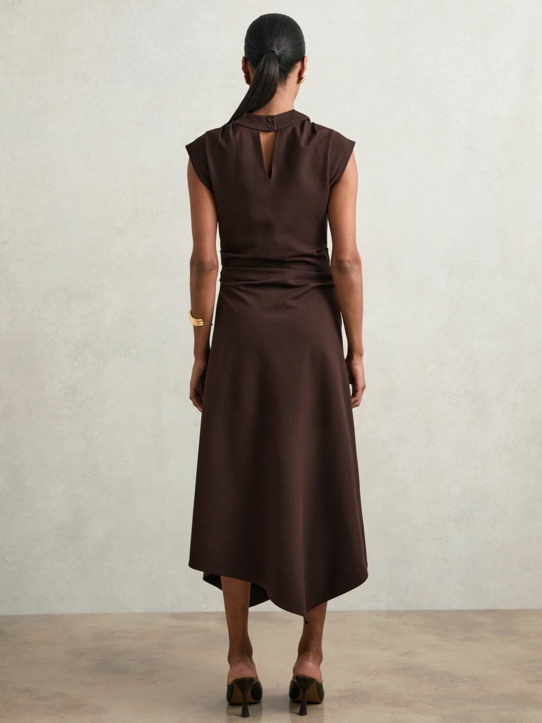 Twill-Jersey Draped Midi Dress in Burgundy Women | Reiss