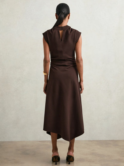 Twill-Jersey Draped Midi Dress in Burgundy Women | Reiss