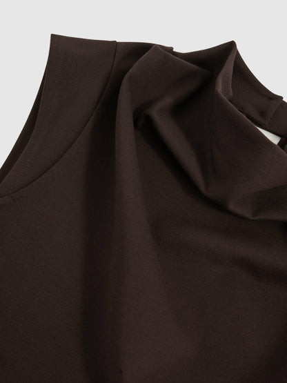 Twill-Jersey Draped Midi Dress in Burgundy Women | Reiss