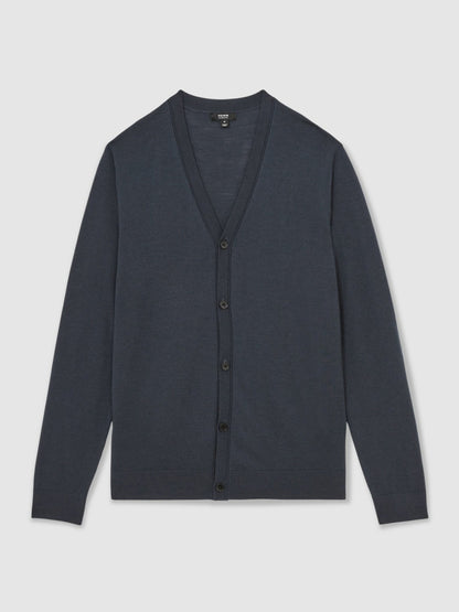 Merino Wool Button-Through Cardigan in Midnight Navy Men | Reiss