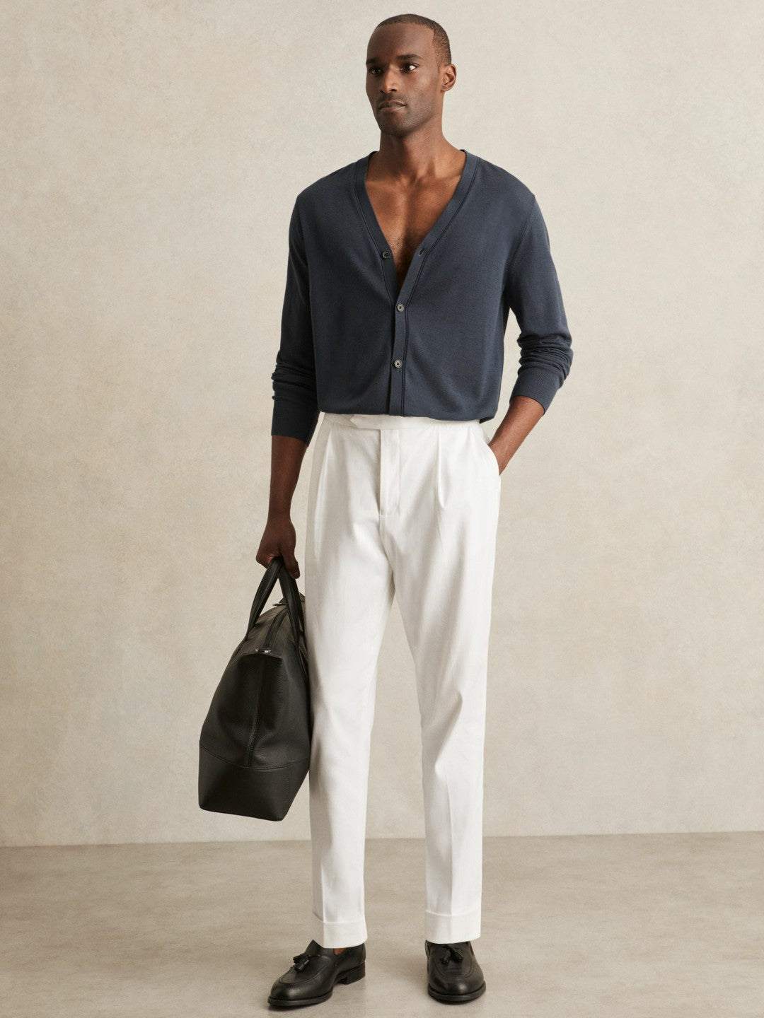 Merino Wool Button-Through Cardigan in Midnight Navy Men | Reiss