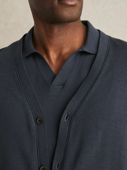 Merino Wool Button-Through Cardigan in Midnight Navy Men | Reiss