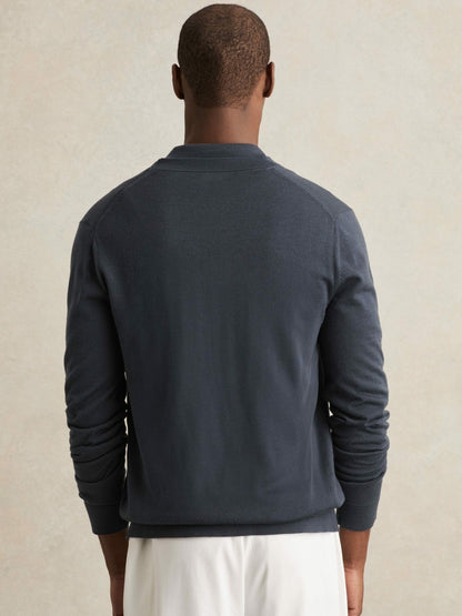 Merino Wool Button-Through Cardigan in Midnight Navy Men | Reiss
