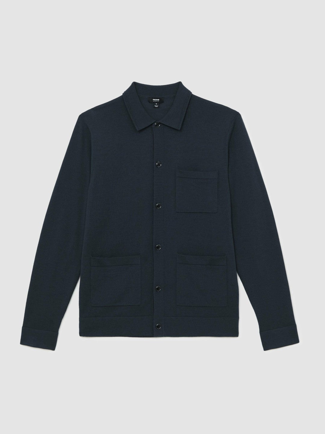 Merino Wool Button-Through Shirt in Midnight Navy Men | Reiss