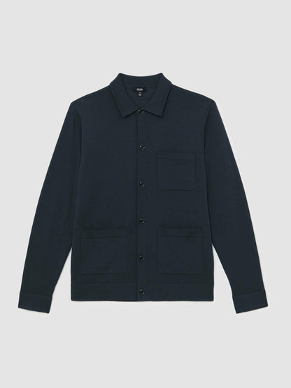 Merino Wool Button-Through Shirt in Midnight Navy Men | Reiss