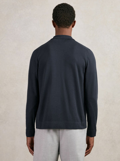 Merino Wool Button-Through Shirt in Midnight Navy Men | Reiss
