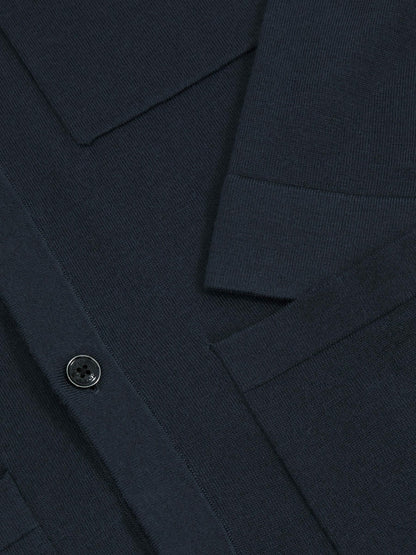 Merino Wool Button-Through Shirt in Midnight Navy Men | Reiss