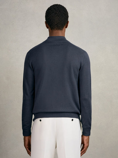 Merino Wool Zip Through Cardigan in Midnight Navy Men | Reiss