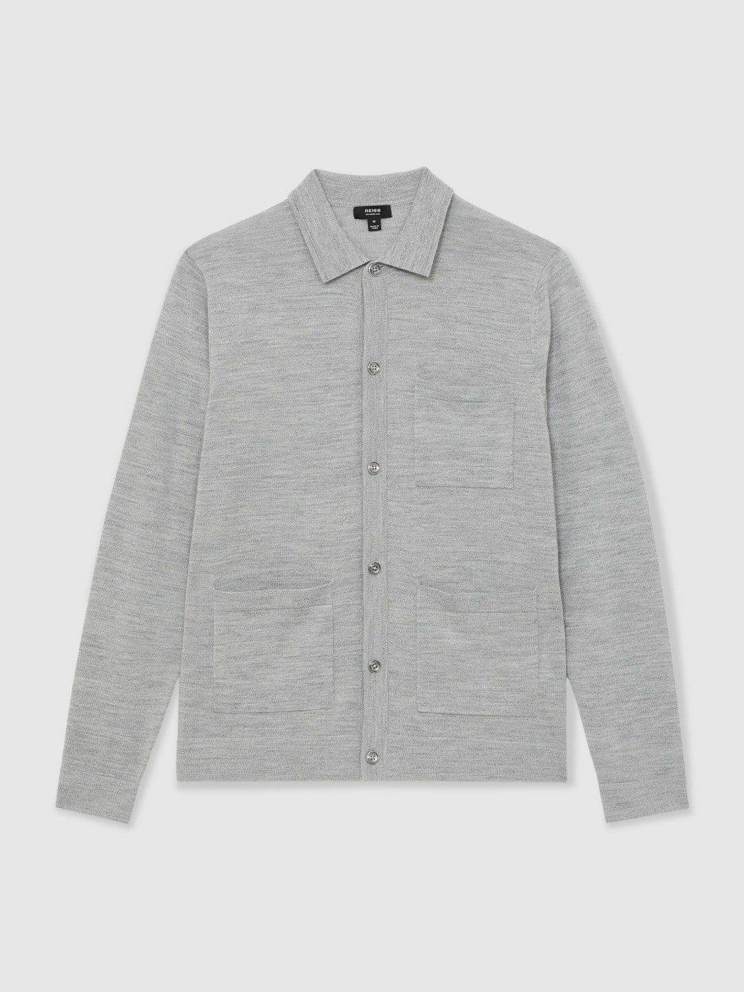 Merino Wool Button-Through Shirt in Soft Grey Mouline Men | Reiss