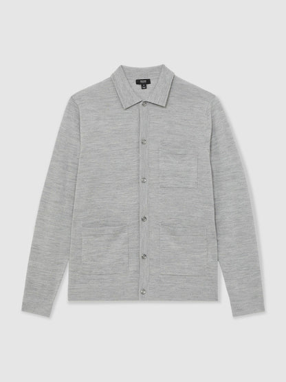Merino Wool Button-Through Shirt in Soft Grey Mouline Men | Reiss