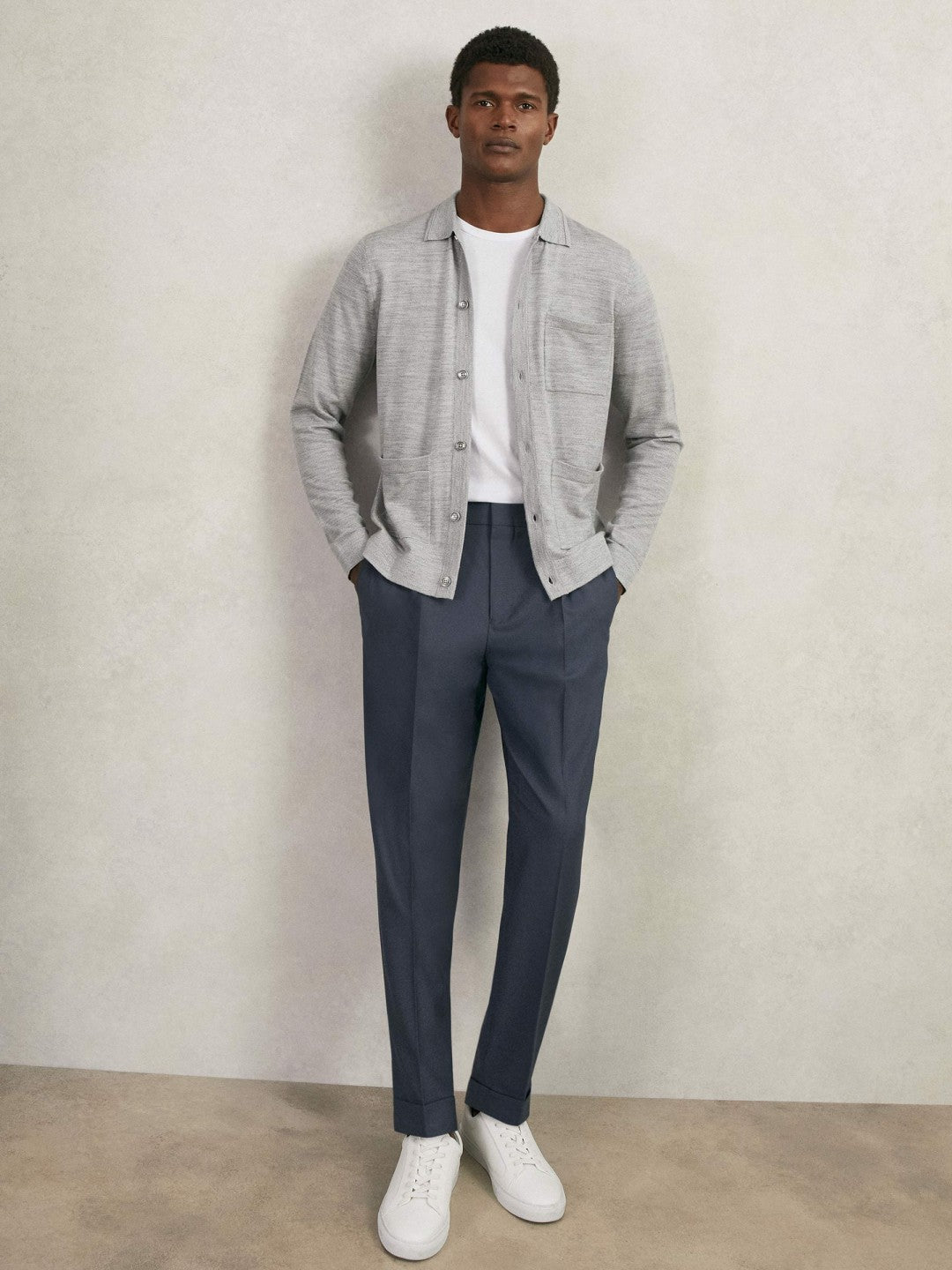 Merino Wool Button-Through Shirt in Soft Grey Mouline Men | Reiss