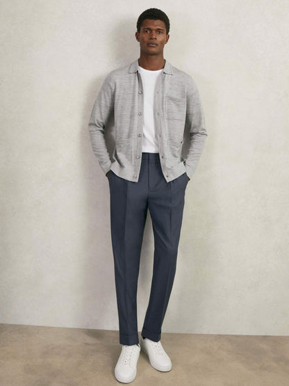 Merino Wool Button-Through Shirt in Soft Grey Mouline Men | Reiss