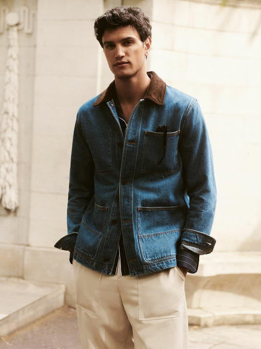 Corduroy Collar Denim Worker Jacket in Denim Blue Men | Reiss