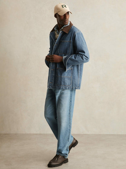Corduroy Collar Denim Worker Jacket in Denim Blue Men | Reiss