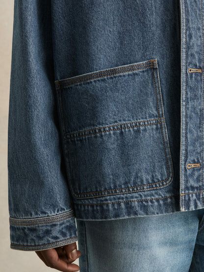 Corduroy Collar Denim Worker Jacket in Denim Blue Men | Reiss