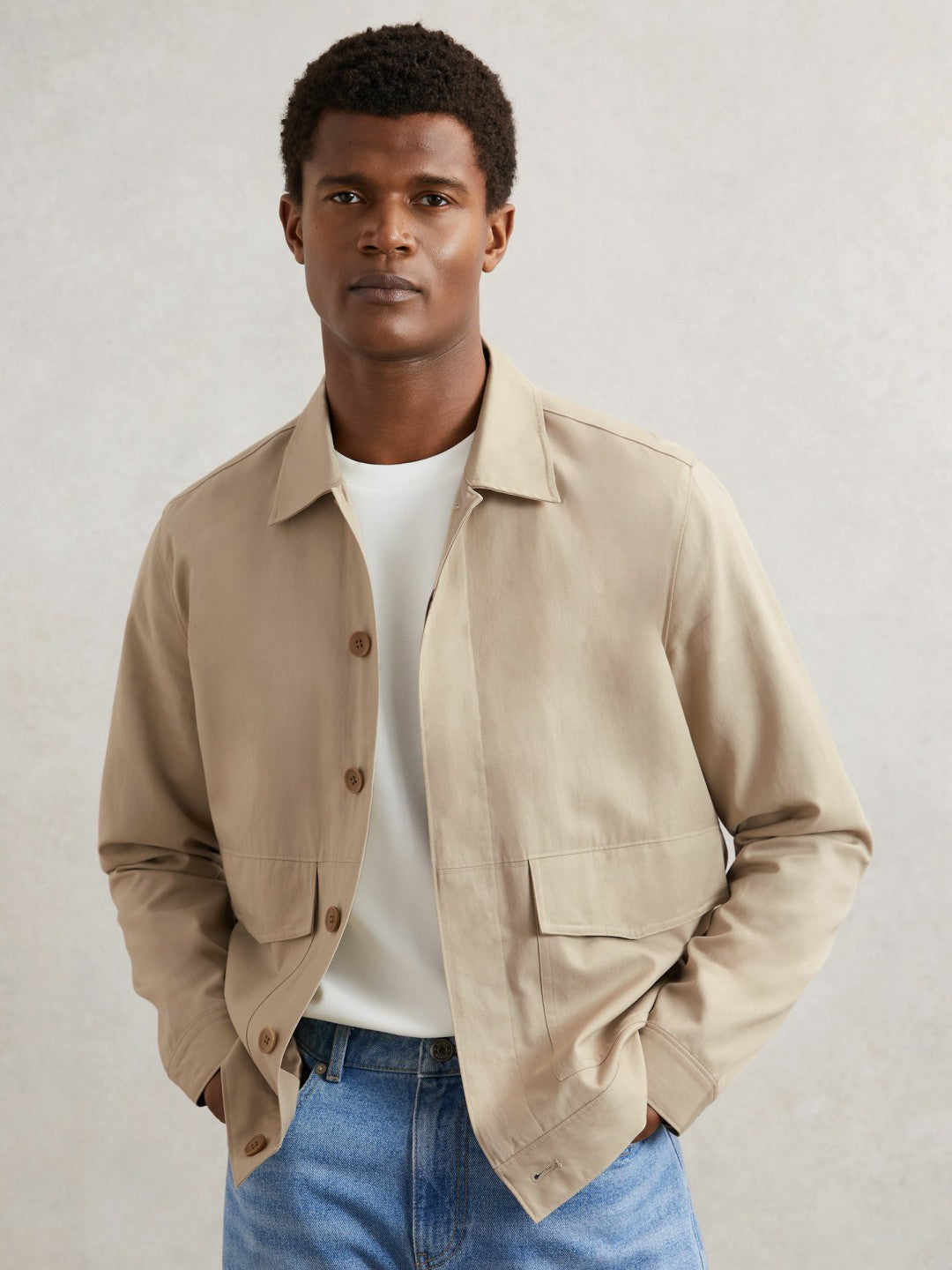 Paige Flap Pocket Worker Jacket in Beige Men | Reiss