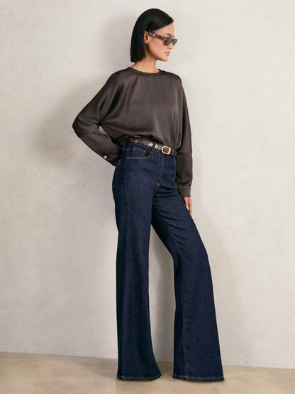Satin Button-Back Long-Sleeve Top in Mauve Women | Reiss