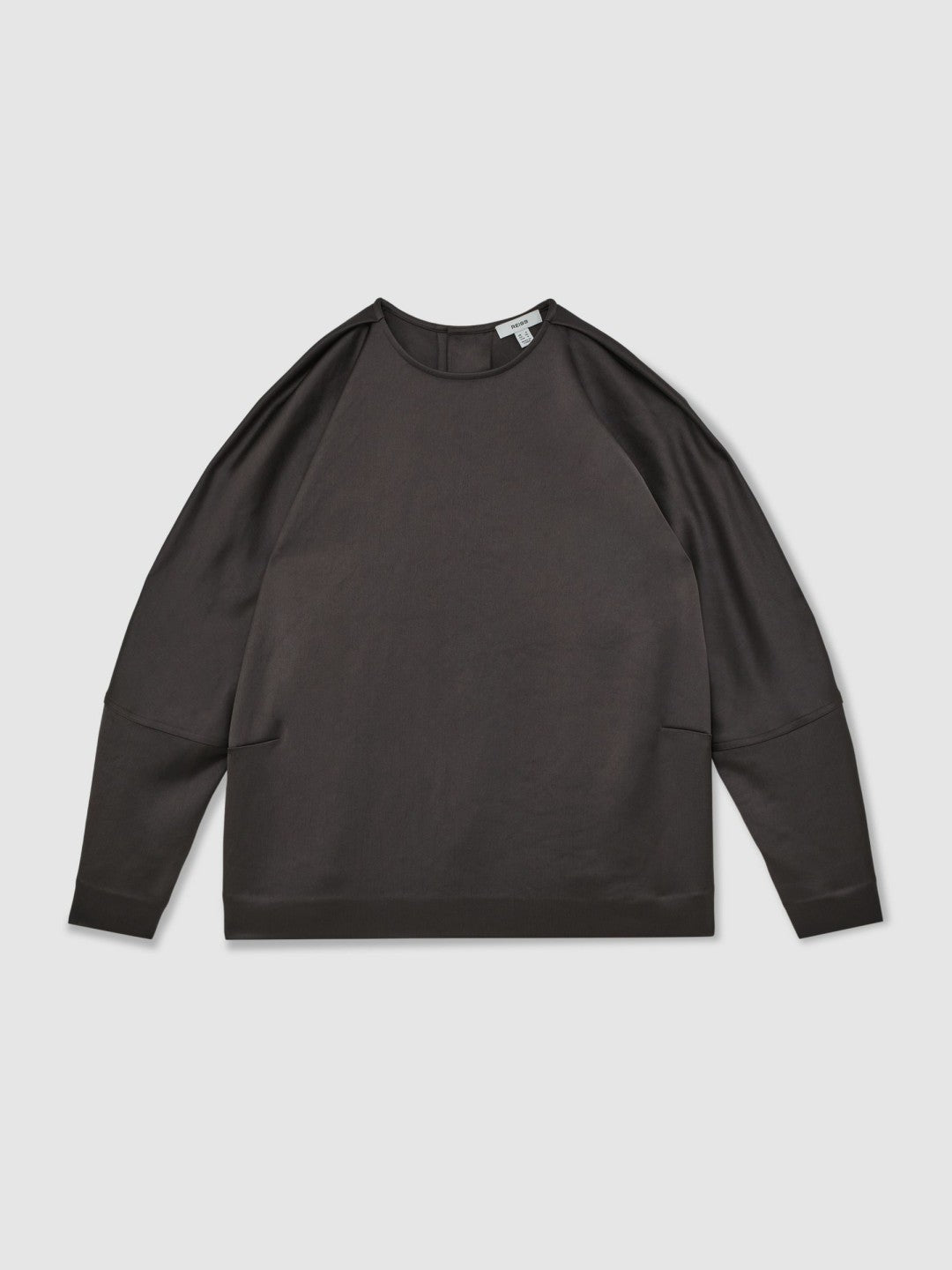 Satin Button-Back Long-Sleeve Top in Mauve Women | Reiss