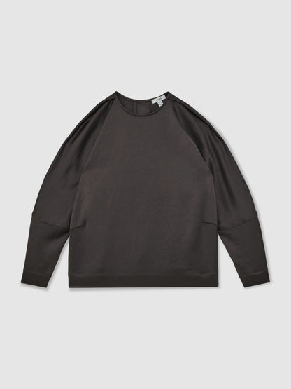 Satin Button-Back Long-Sleeve Top in Mauve Women | Reiss
