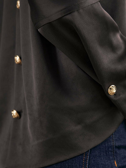 Satin Button-Back Long-Sleeve Top in Mauve Women | Reiss