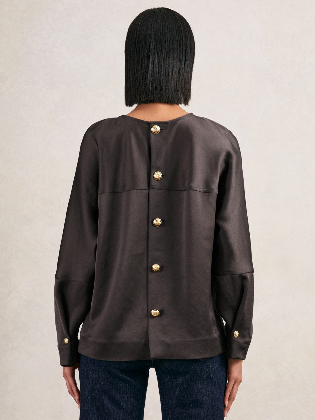 Satin Button-Back Long-Sleeve Top in Mauve Women | Reiss