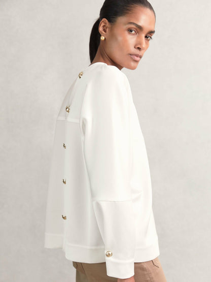 Satin Button-Back Long-Sleeve Top in Ivory Women | Reiss
