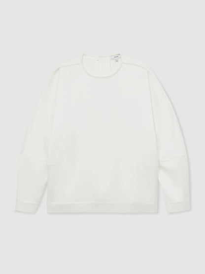 Satin Button-Back Long-Sleeve Top in Ivory Women | Reiss