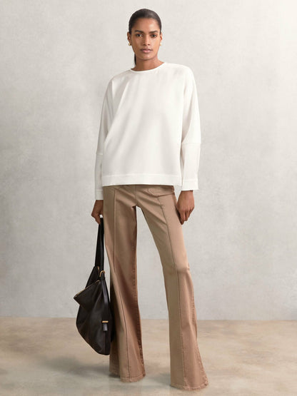 Satin Button-Back Long-Sleeve Top in Ivory Women | Reiss
