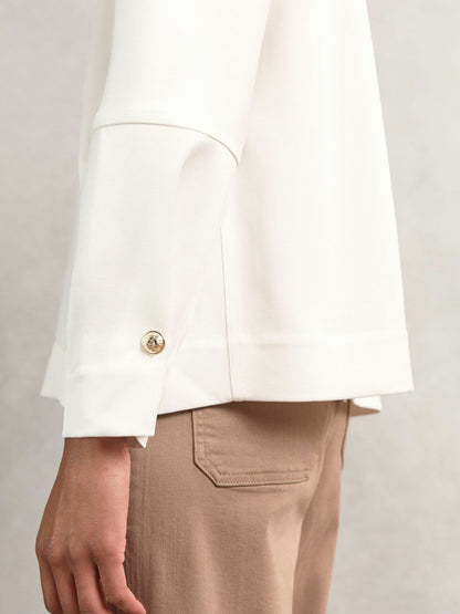 Satin Button-Back Long-Sleeve Top in Ivory Women | Reiss