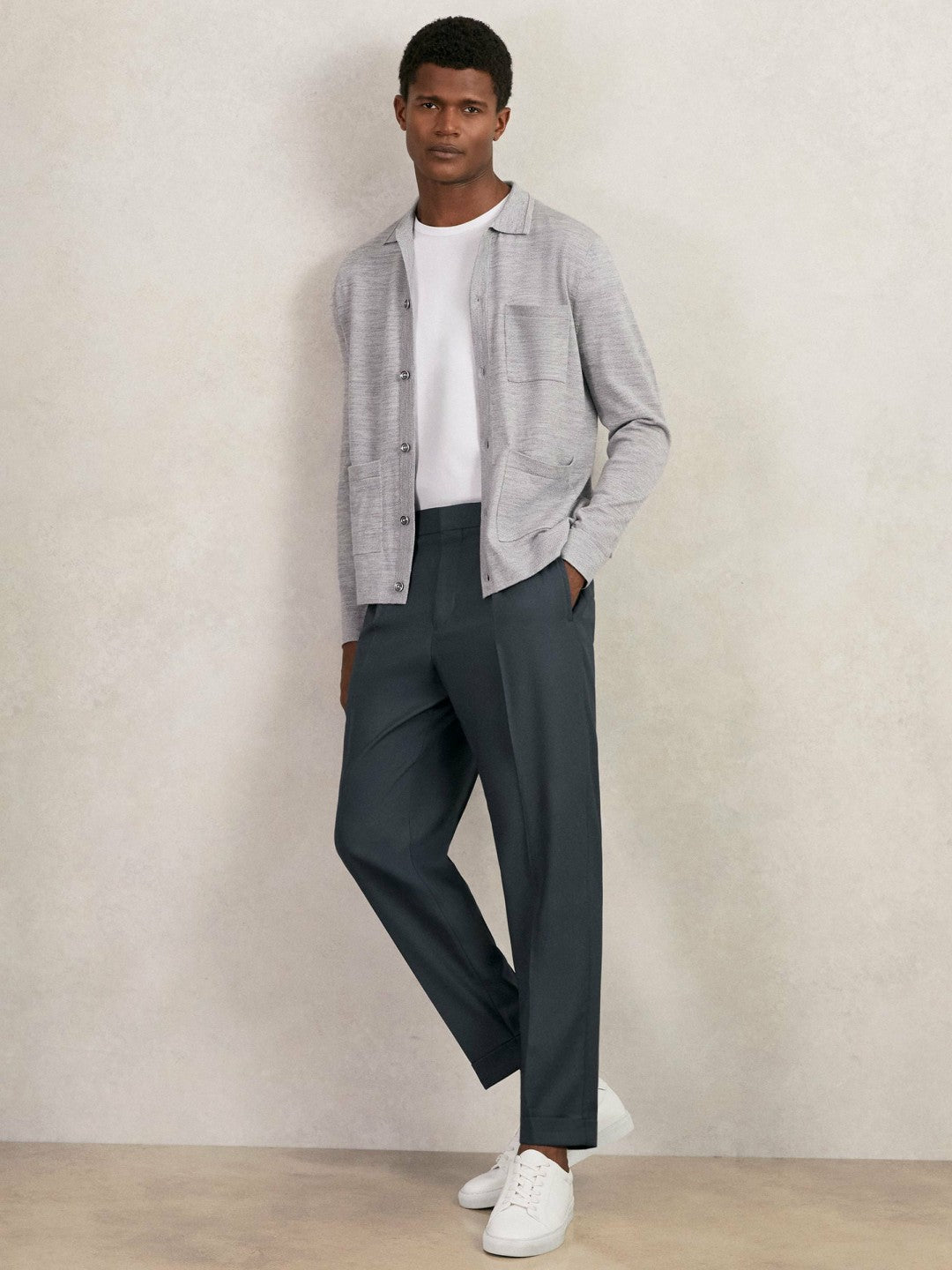 Relaxed-Fit Pleated Tapered Trousers in Steel Blue Men | Reiss