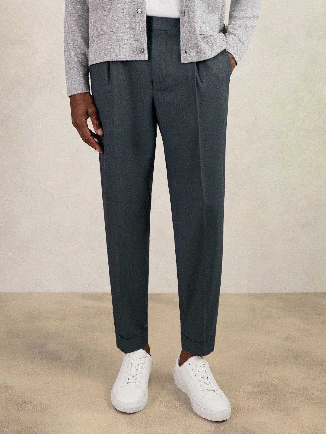 Relaxed-Fit Pleated Tapered Trousers in Steel Blue Men | Reiss