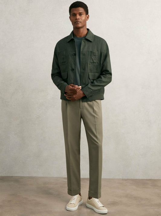 Relaxed-Fit Pleated Tapered Trousers in Sage Men | Reiss