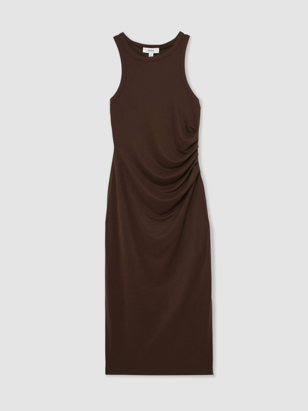 Jersey Ruched Racer Midi Dress in Chocolate Brown Women | Reiss