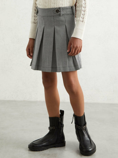 Houndstooth-Check Pleated Skirt in Black/White Children & Baby | Reiss