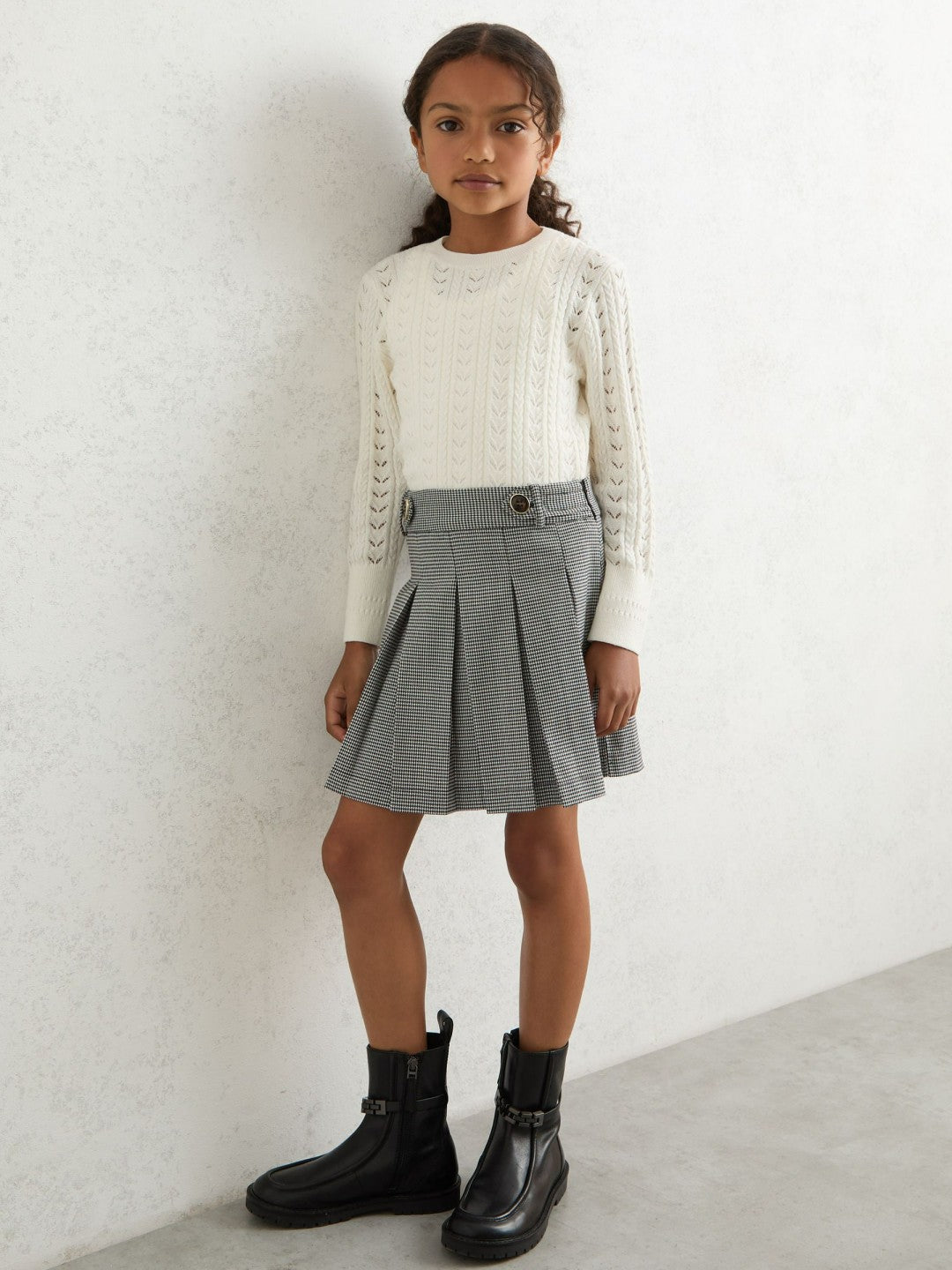 Houndstooth-Check Pleated Skirt in Black/White Children & Baby | Reiss