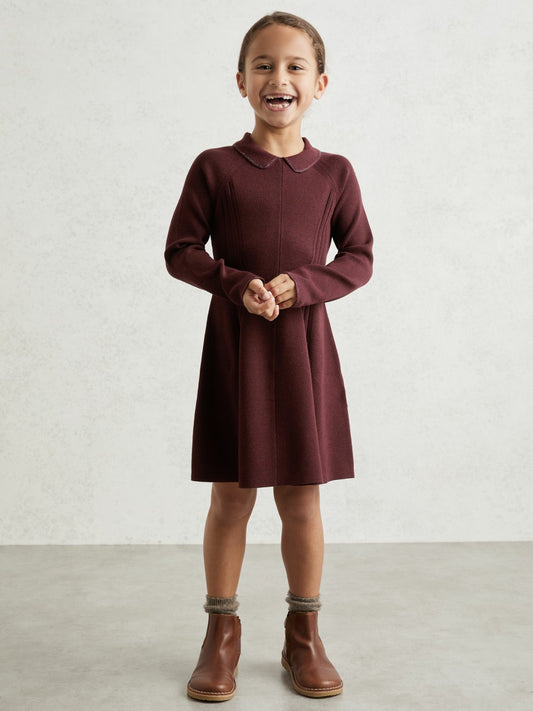9-13 yrs Embellished Collar Knitted Dress in Berry Children & Baby | Reiss