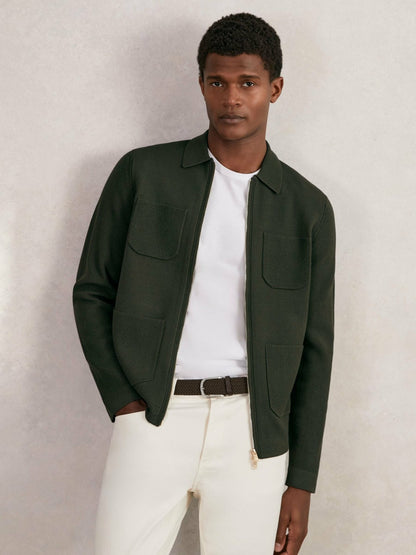 Four-Pocket Zip-Through Cardigan in Forest Green Men | Reiss