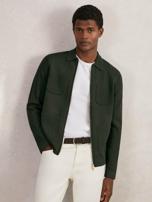 Four-Pocket Zip-Through Cardigan in Forest Green Men | Reiss