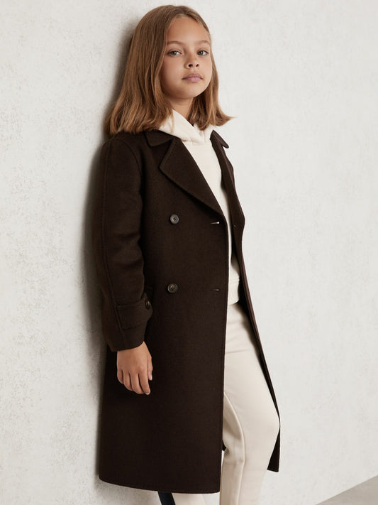 3-9 yrs Double-Breasted Blindseam Wool-Blend Coat in Chocolate Brown Children & Baby | Reiss