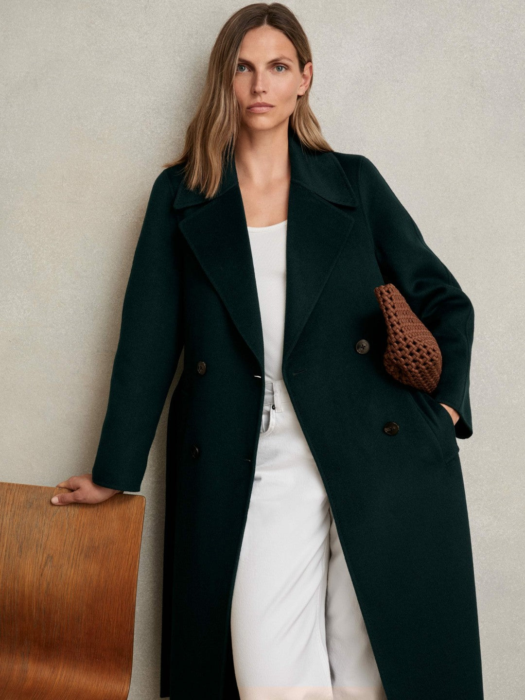 Petite Double-Breasted Blindseam Coat Wool-Blend in Green Women | Reiss